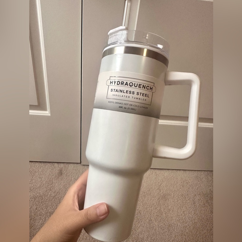 HydraQuench 40 oz Stainless Steel Insulated Tumbler w/ Handle & Straw – White